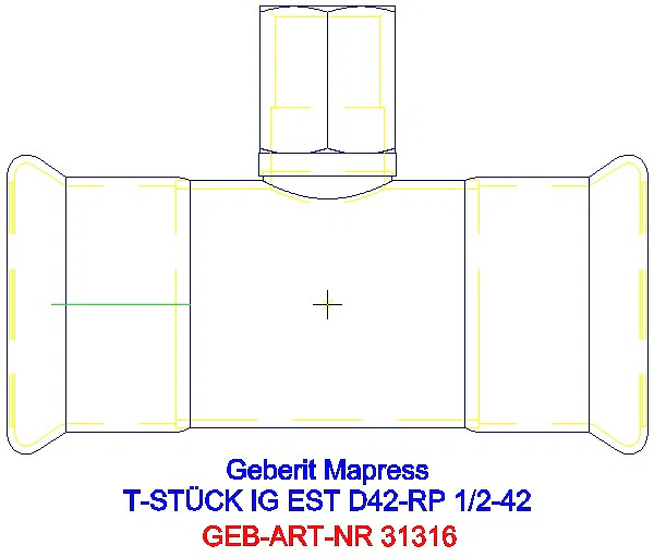 GE Mapress Edelstahl T-Stück mit IG d42-Rp1/2-42_31316_A