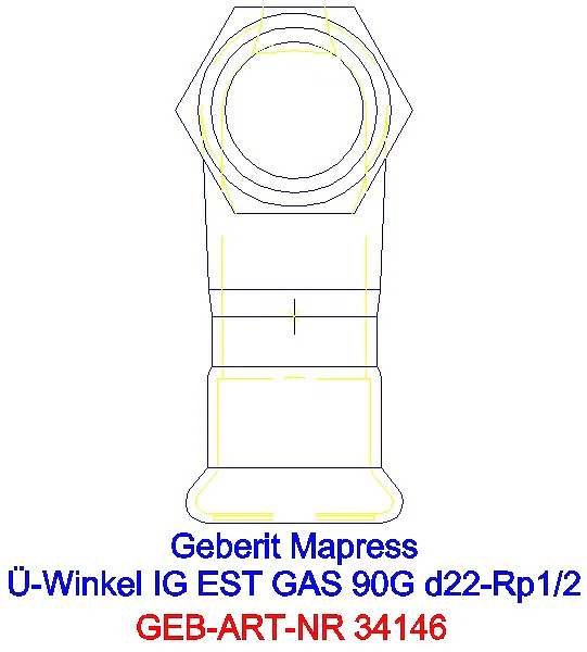 GE Mapress Edelstahl Übergangswinkel 90Gr mit IG (Gas) d22-Rp3/4_34146_L