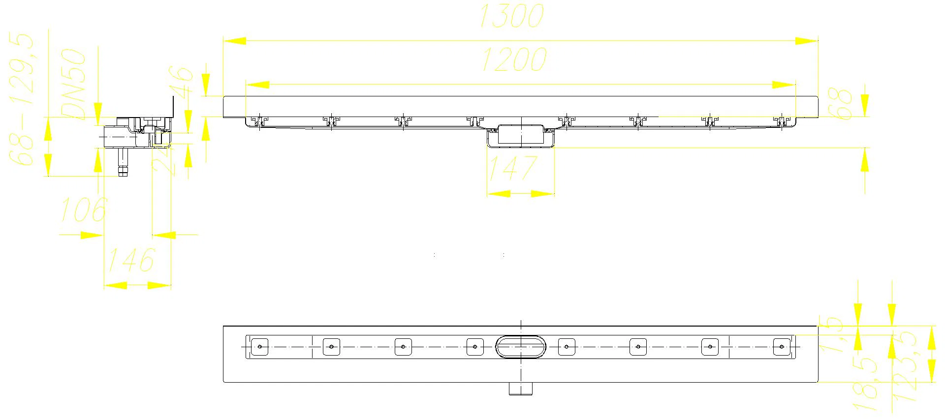 DALLMER Duschrinne CeraLine Nano W 1200 mm, DN 50