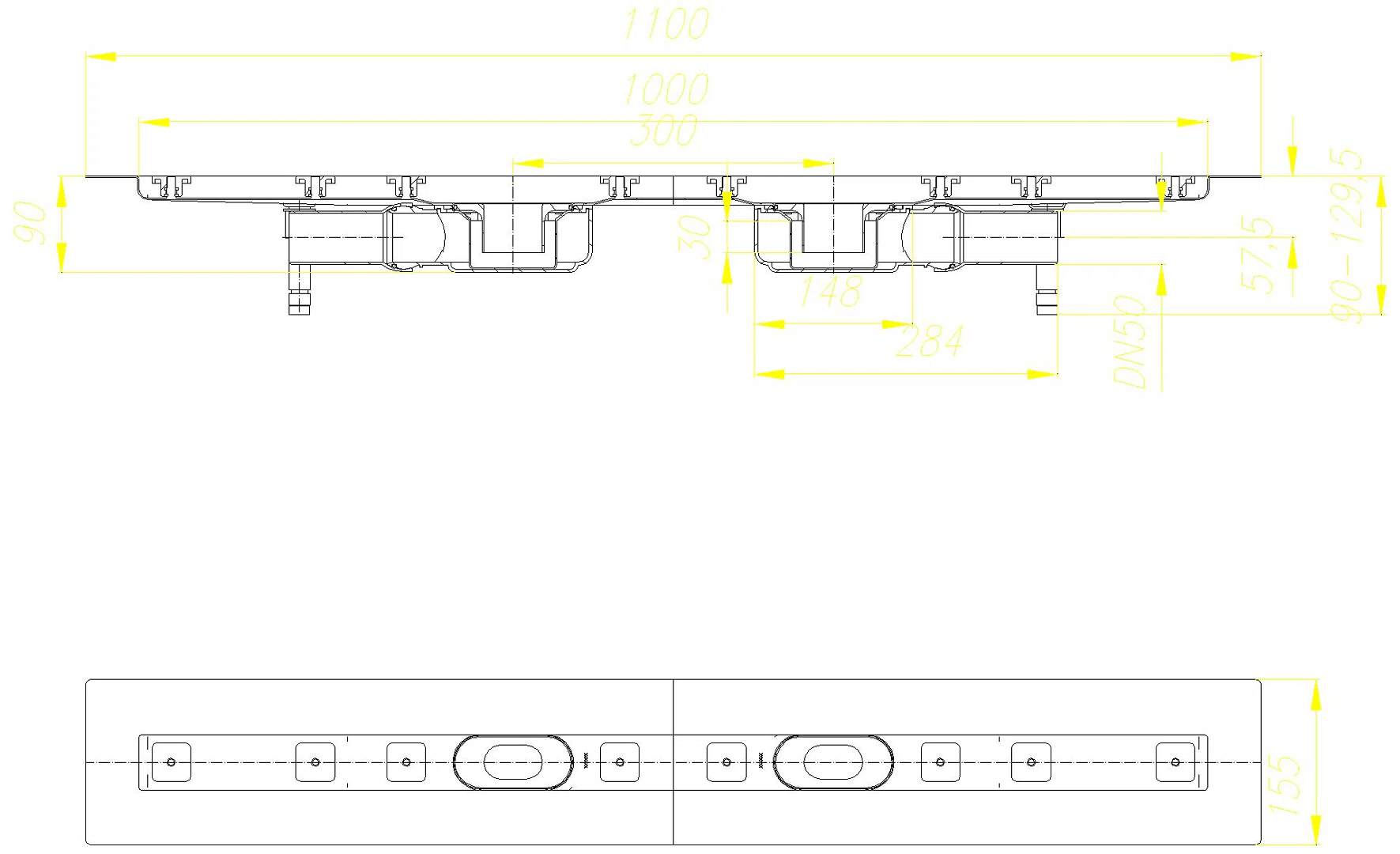 DALLMER Duschrinne CeraLine Plan F Duo 1000 mm, DN 50
