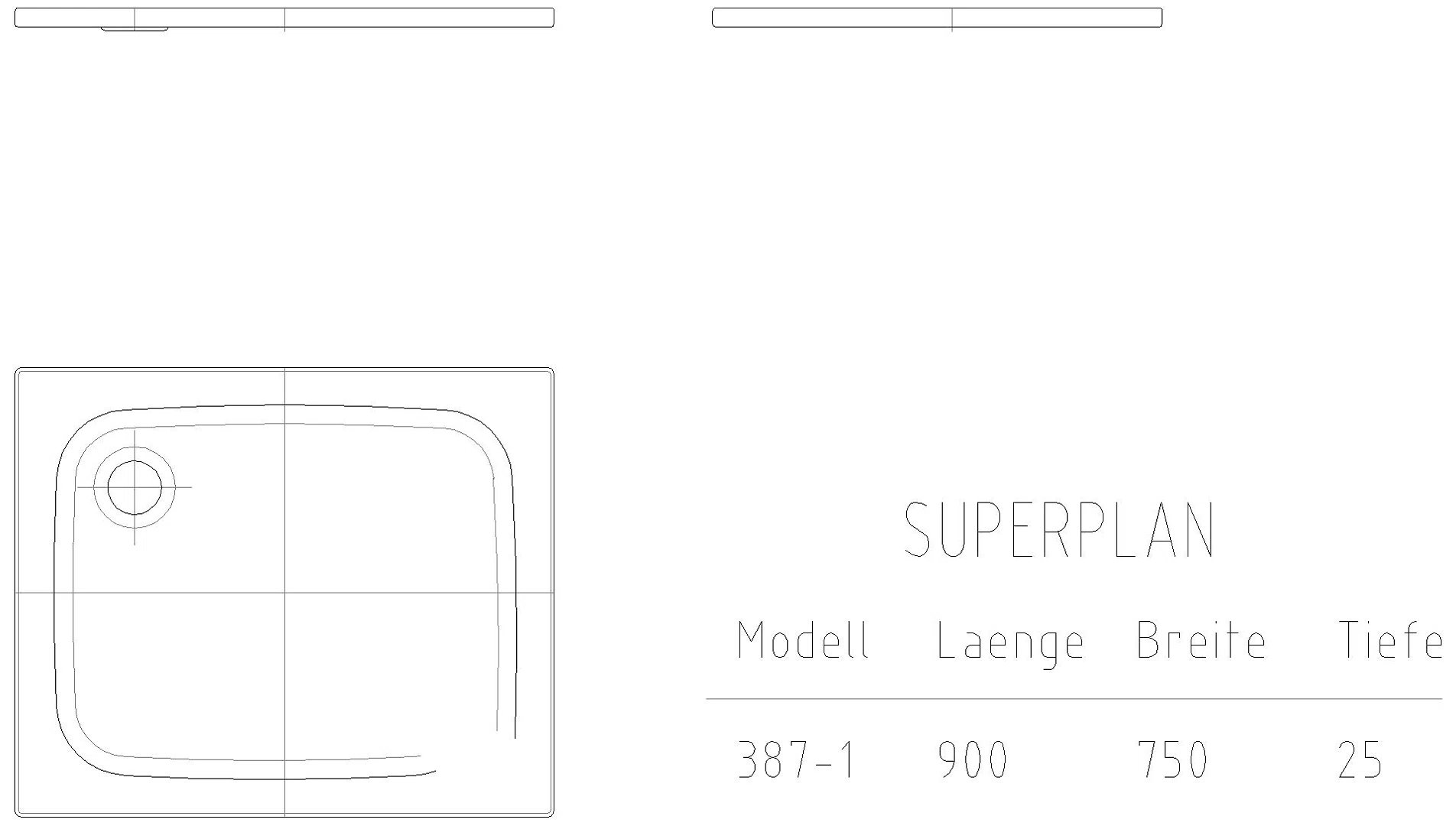 KALDEWEI SUPERPLAN CLASSIC MIT WANNENTRÄGER EXTRAFLACH Duschfläche, 750x900x32 mm, Modell-Nr: 387-5