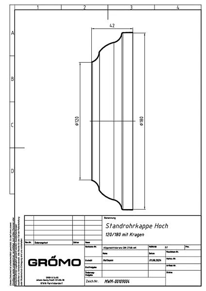 Verzinkte Standrohrkappe ø120/180, #Art.Nr. 50852
