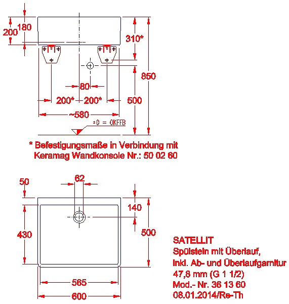 Publica Mehrzweckbecken, 60x20x50cm mit Überlauf, weiß_kgv_sat_361360