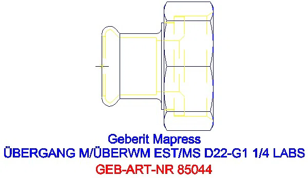 GE Mapress Edelstahl Übergang mit Überwurfmutter (LABS-frei) d22-G1 1/4_85044_A