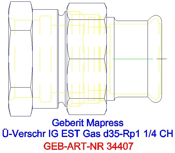 GE Mapress Edelstahl Übergangsverschr. mit IG (Gas) d35-Rp1 1/4_34407_A