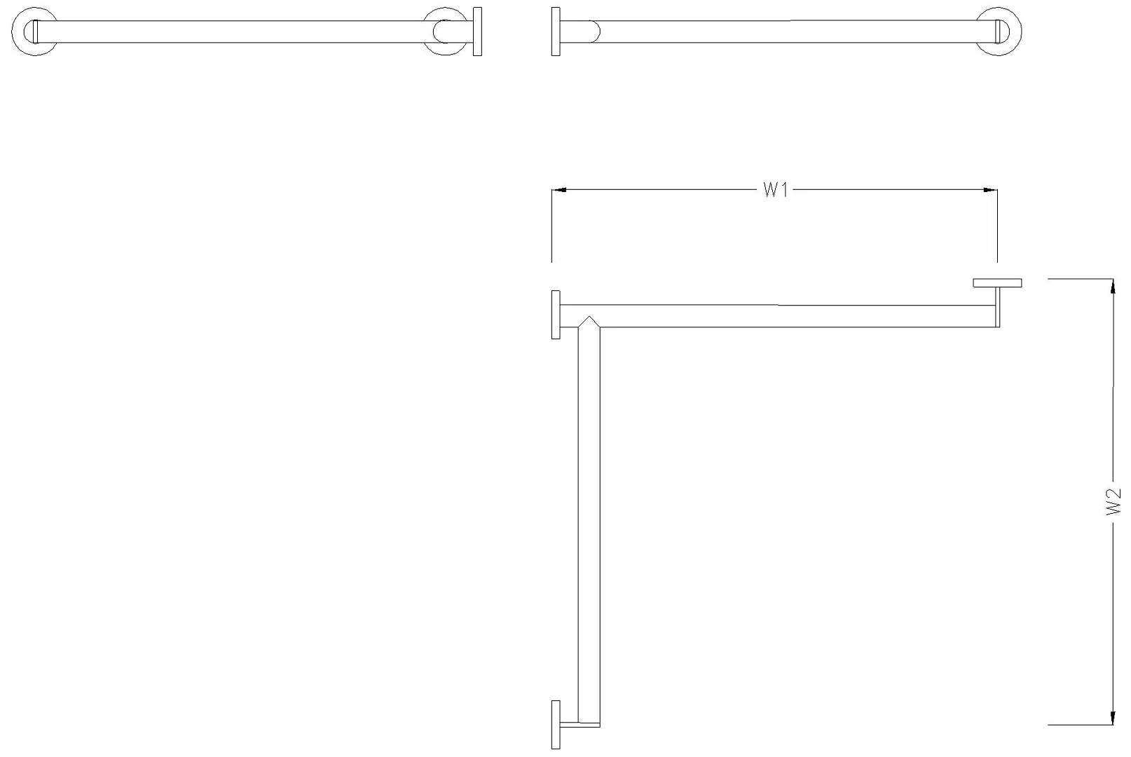 HEWI Duschhdl., d:32, li, W1/W2=647mm, PVD messing gebü.