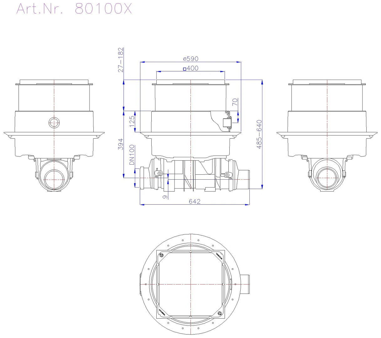 KESSEL-Reinigungsrohr Controlfix DN100, für Bodenplatte, befliesbar