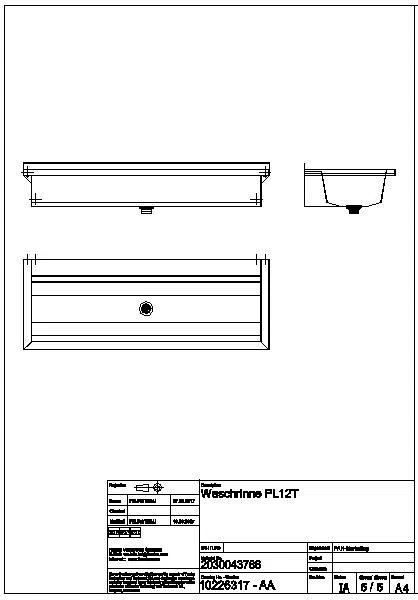 Waschrinne, PLANOX, Edelstahl, W.-Mont., 1200x210x442 mm, m. Arm-bank, PL12T