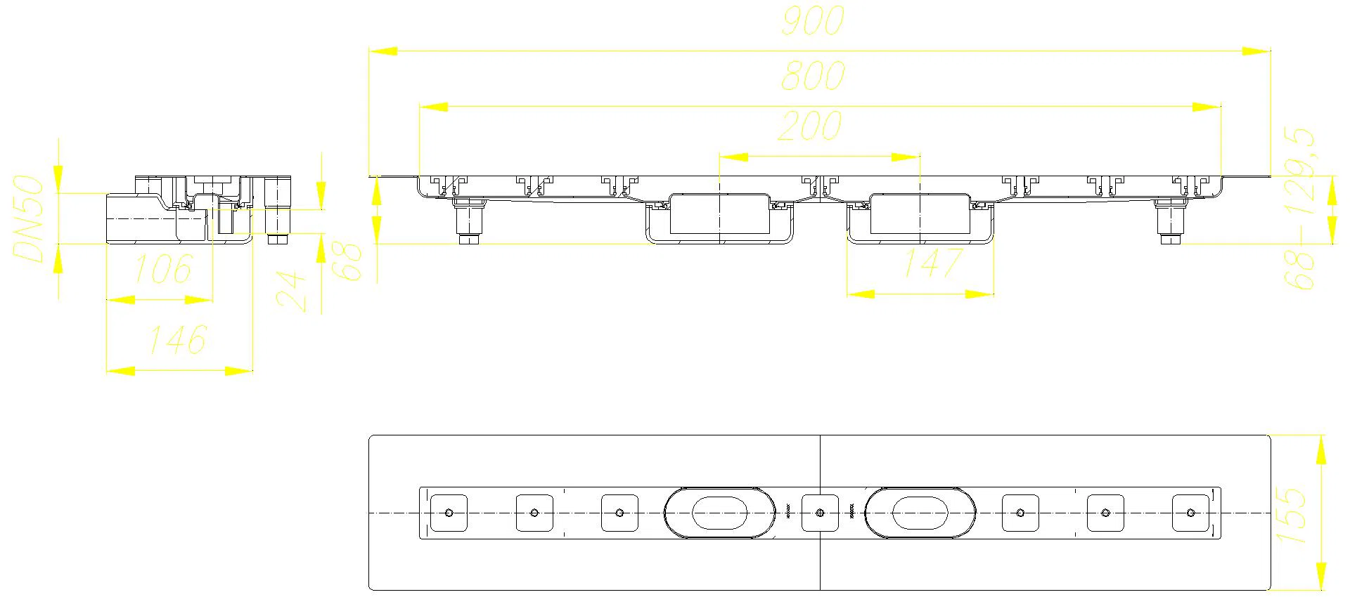 DALLMER Duschrinne CeraLine Nano F Duo 800 mm, DN 50