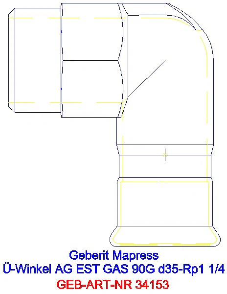 GE Mapress Edelstahl Übergangswinkel 90Gr mit AG (Gas) d35-R1 1/4_34153_A