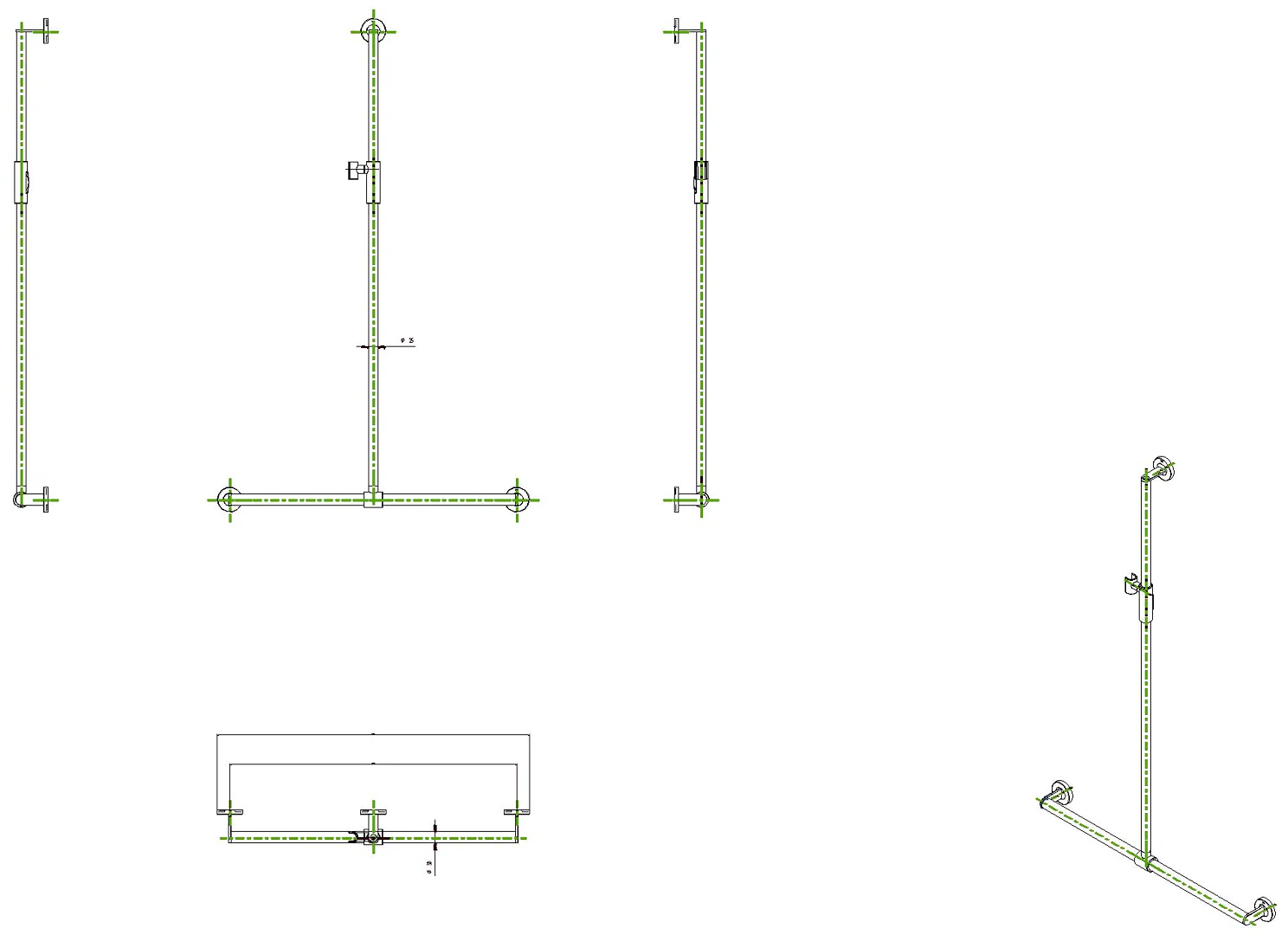 HEWI DUHA, d:25/30, A1:1250. W1:765 plvb, Br.H.mag. dgrau tiefmatt