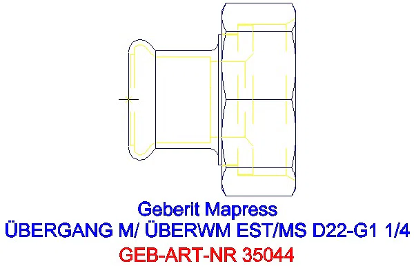 GE Mapress Edelstahl Übergang mit Überwurfmutter d22-G1 1/4_35044_A