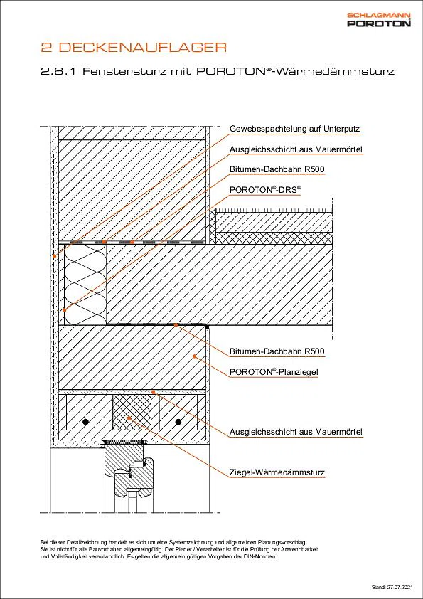 Fenstersturz mit POROTON®-Wärmedämmsturz