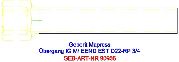 GE Mapress Edelstahl Übergang mit IG und Einschubende d22-Rp3/4_90936_A