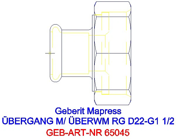 GE Mapress Kupfer Übergang mit Überwurfmutter Rg d22-G1 1/2_65045_G