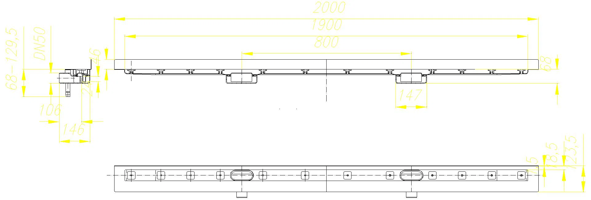 DALLMER Duschrinne CeraLine Nano W Duo 1900 mm, DN 50