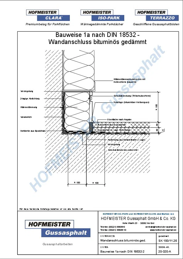 Gussasphalt Wandanschlussdetail - bituminös gedämmt