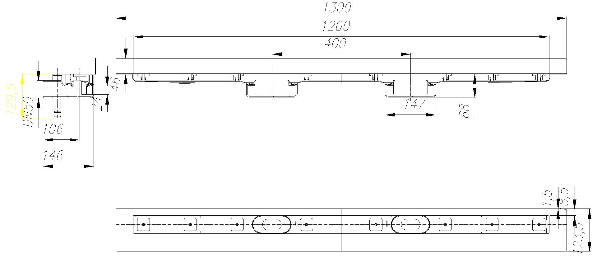 DALLMER Duschrinne CeraLine Nano W Duo 1200 mm, DN 50