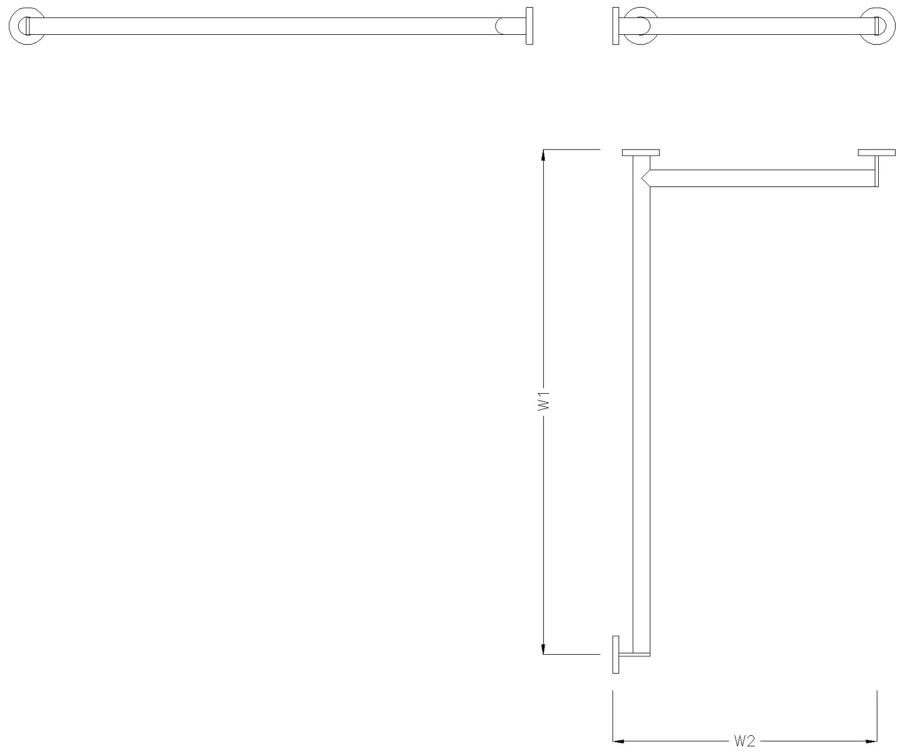 HEWI Duschhdl.,d:32, re, W1=947mm, W2=495mm, Schliff