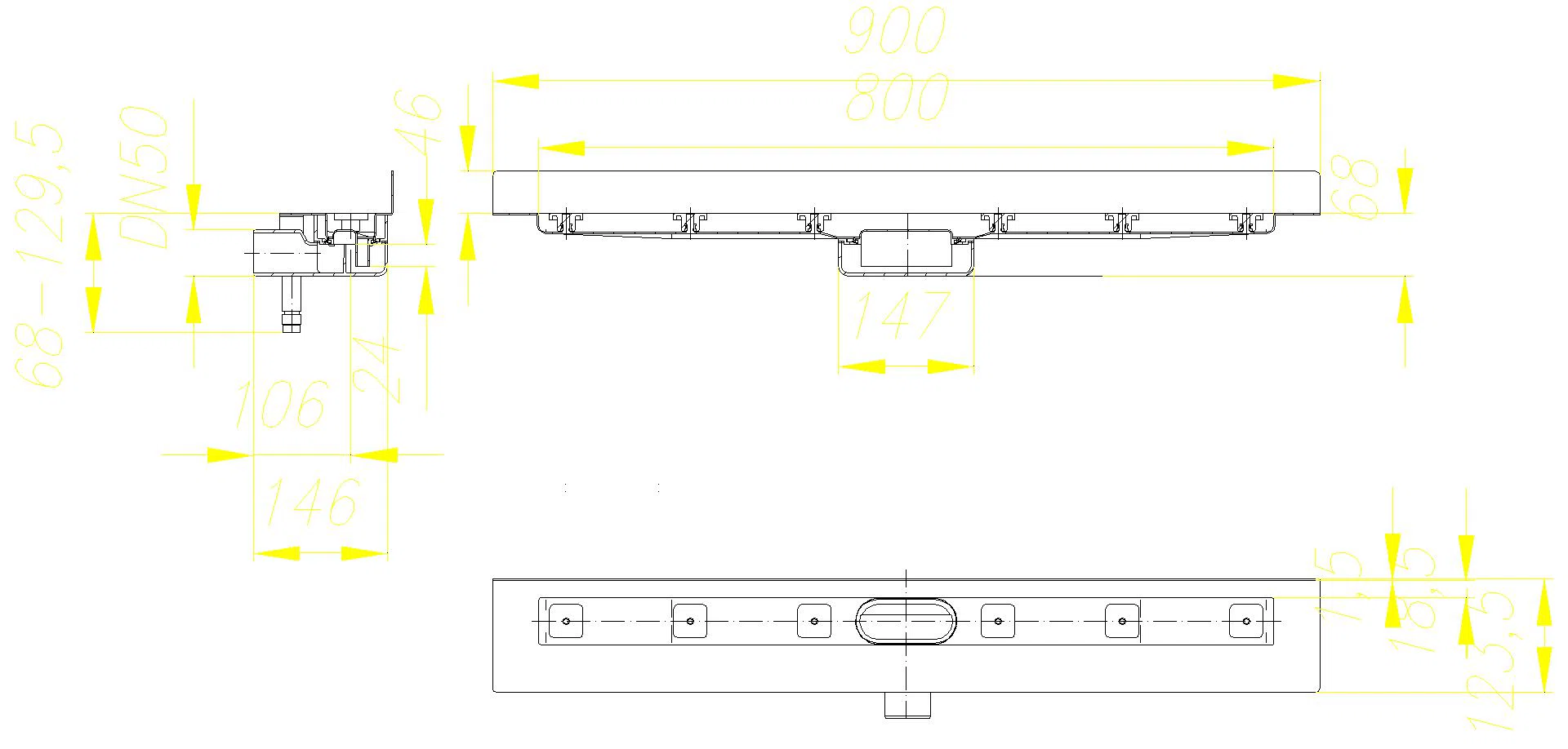 DALLMER Duschrinne CeraLine Nano W 800 mm, DN 50