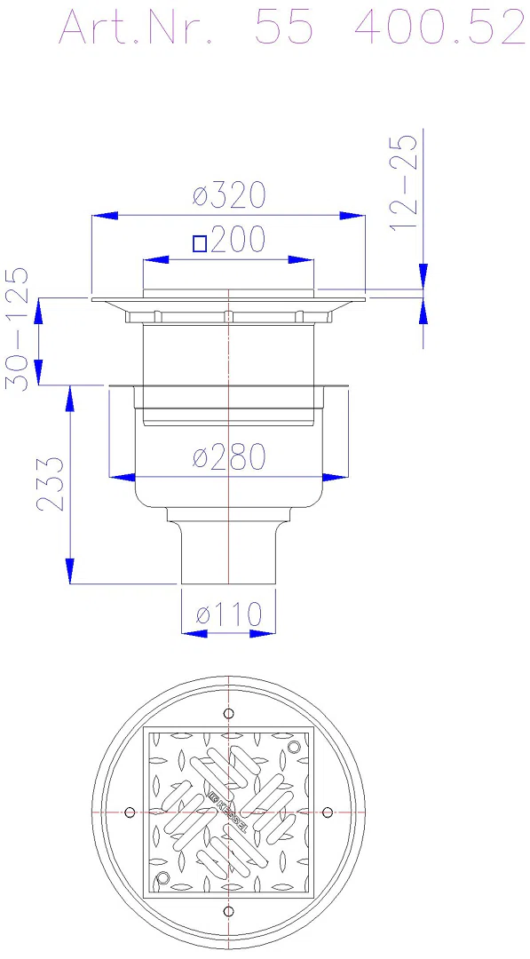 KESSEL-Ablauf Ferrofix DN100, Edst., Dünnbettaufsatz