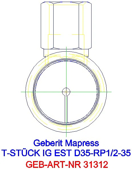 GE Mapress Edelstahl T-Stück mit IG d35-Rp1/2-35_31312_L