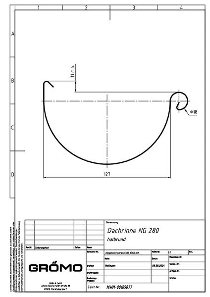 GRÖMO ALUSTAR Dachrinne halbrund - SX - Weiß 280 / 3 m, #Art.Nr. 83014