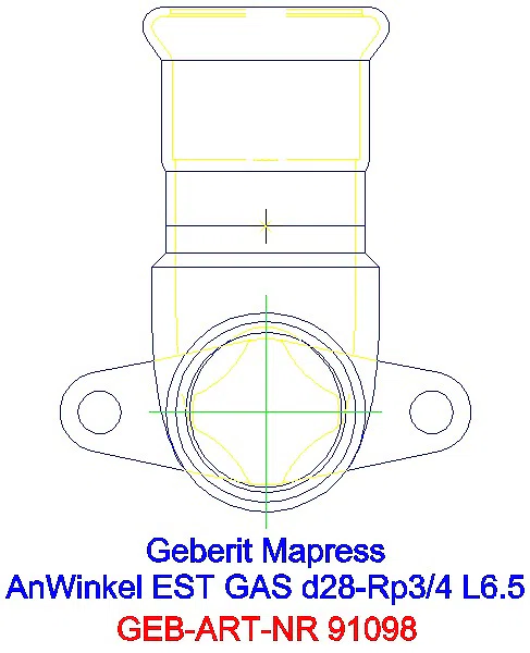 GE Mapress Edelstahl Anschlusswinkel 90Gr für Gaszähler d28-Rp3/4_91098_A