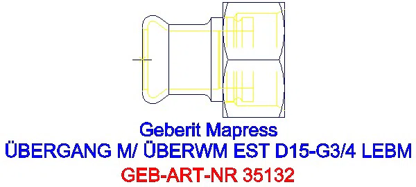 GE Mapress Edelstahl Übergang mit mit Überwurfmutter ESt d15-G3/4_35132_G