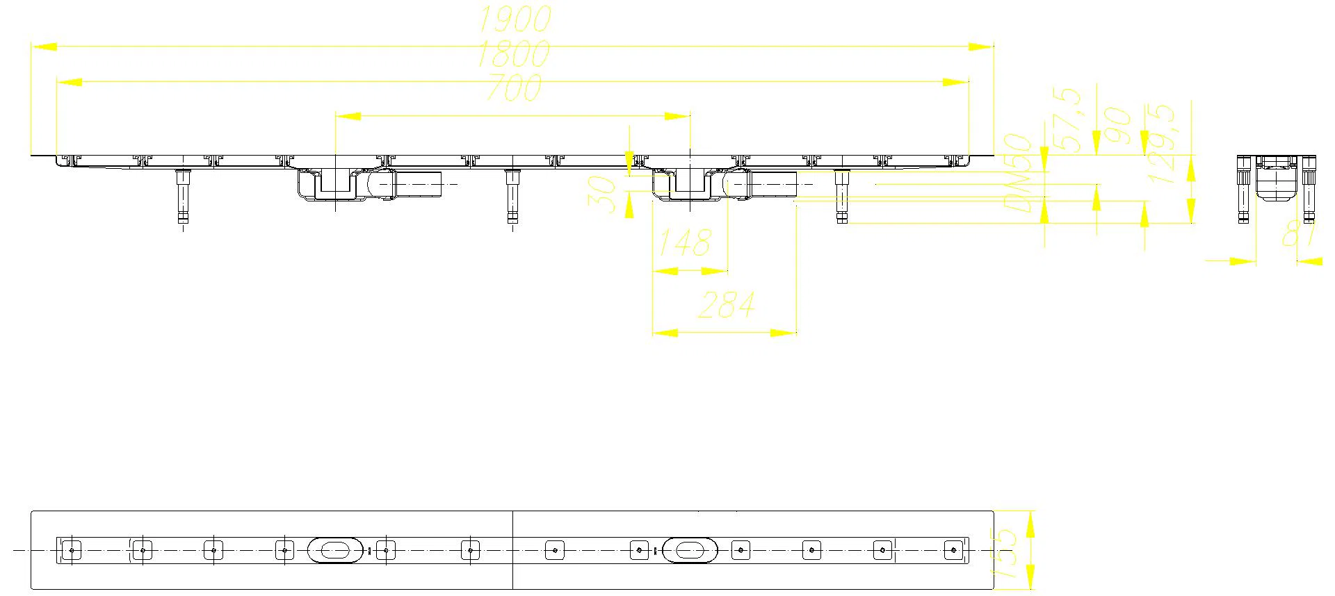 DALLMER Duschrinne CeraLine Plan F Duo 1800 mm, DN 50