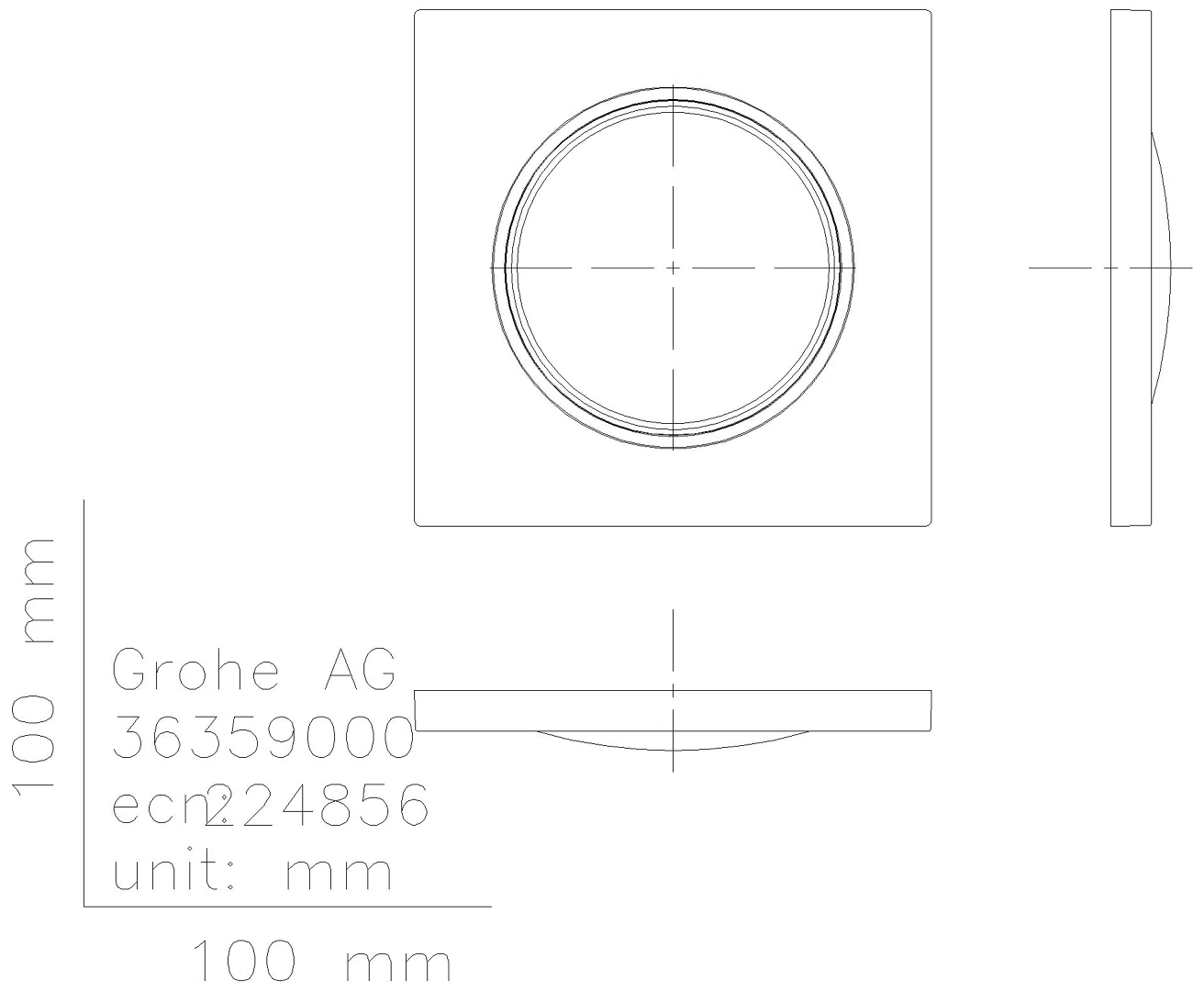 GROHE Lichtmodule Rainshower F-Series 36472 127 x 127mm /Modul satin graphite