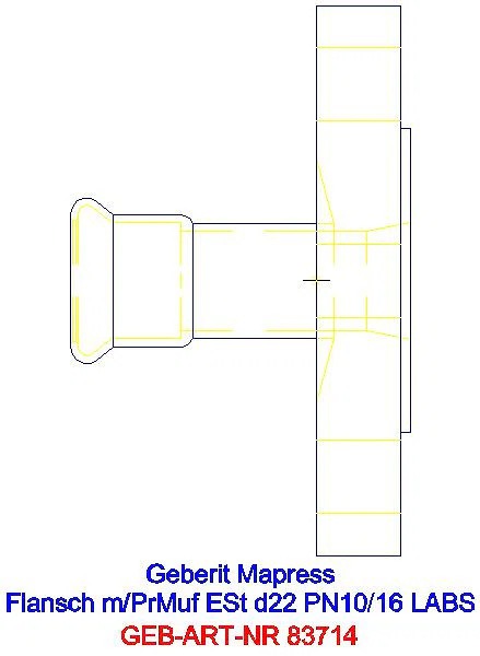 GE Mapress Edelstahl Flansch PN 10/16 mit Pressmuffe (LABS-frei), d22_83714_A