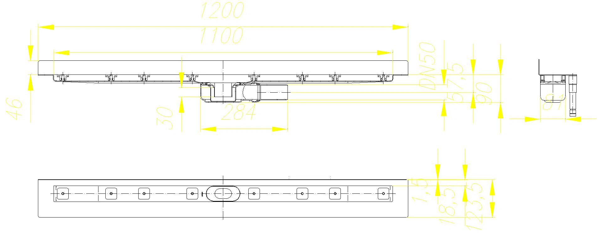 DALLMER Duschrinne CeraLine PLAN W 1100 mm, DN 50