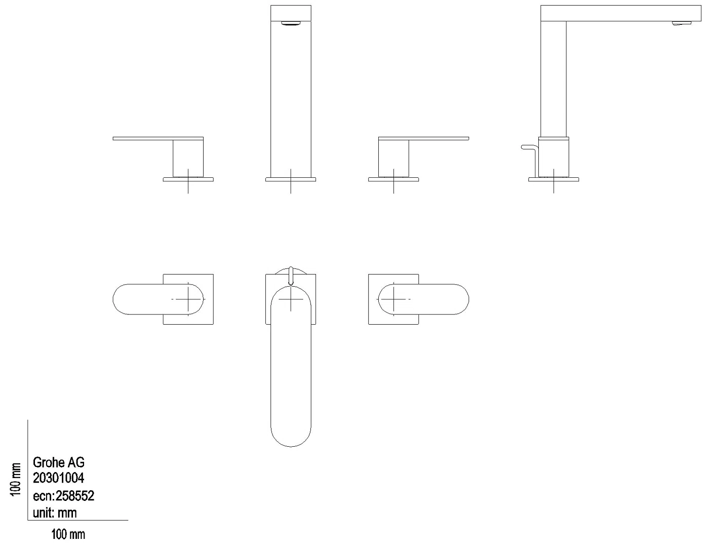 GROHE 3-Loch-WT-Batterie Plus 20301_4 Zugstangen-Ablaufgrt. hard graphite geb.