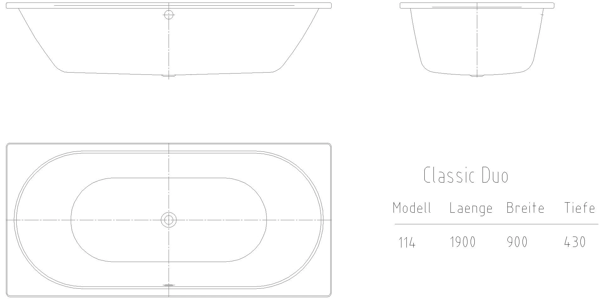 KALDEWEI CLASSIC DUO Badewanne, 1900x900 mm, Modell-Nr: 114