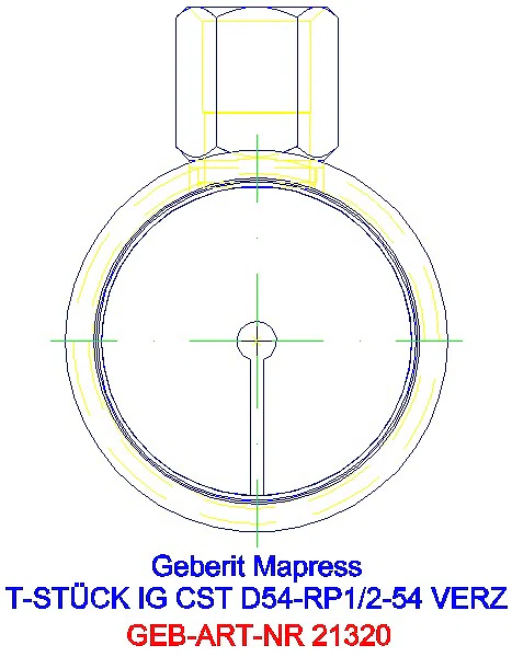 GE Mapress C-Stahl T-Stück mit IG d54-Rp1/2-54 verzinkt_21320_L