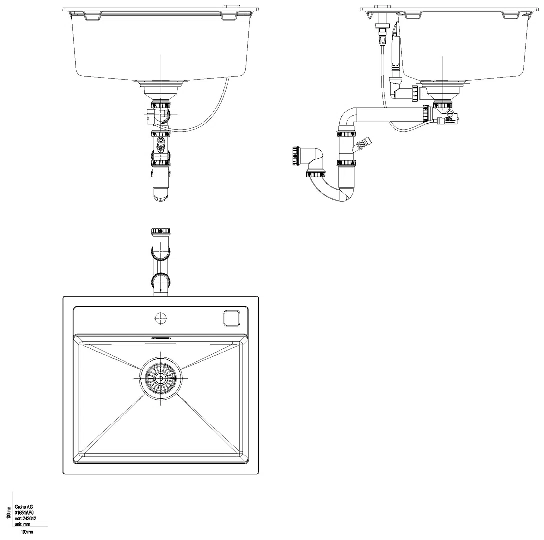 GROHE Kompositspüle K700 31651 1 Becken 560x510mm granit schwarz