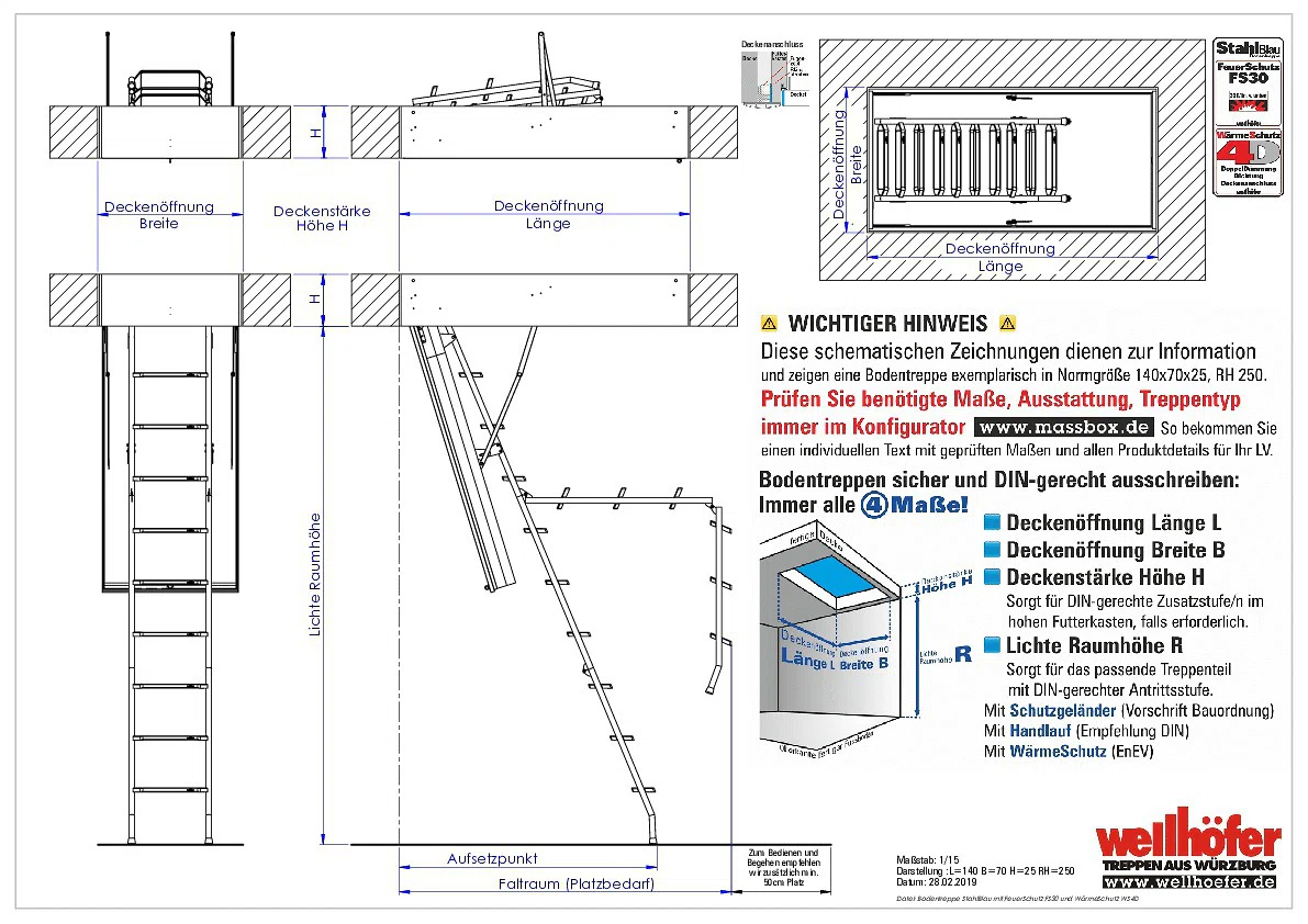 Bodentreppe StahlBlau mit FeuerSchutz FS30 und WärmesSchutz WS4D