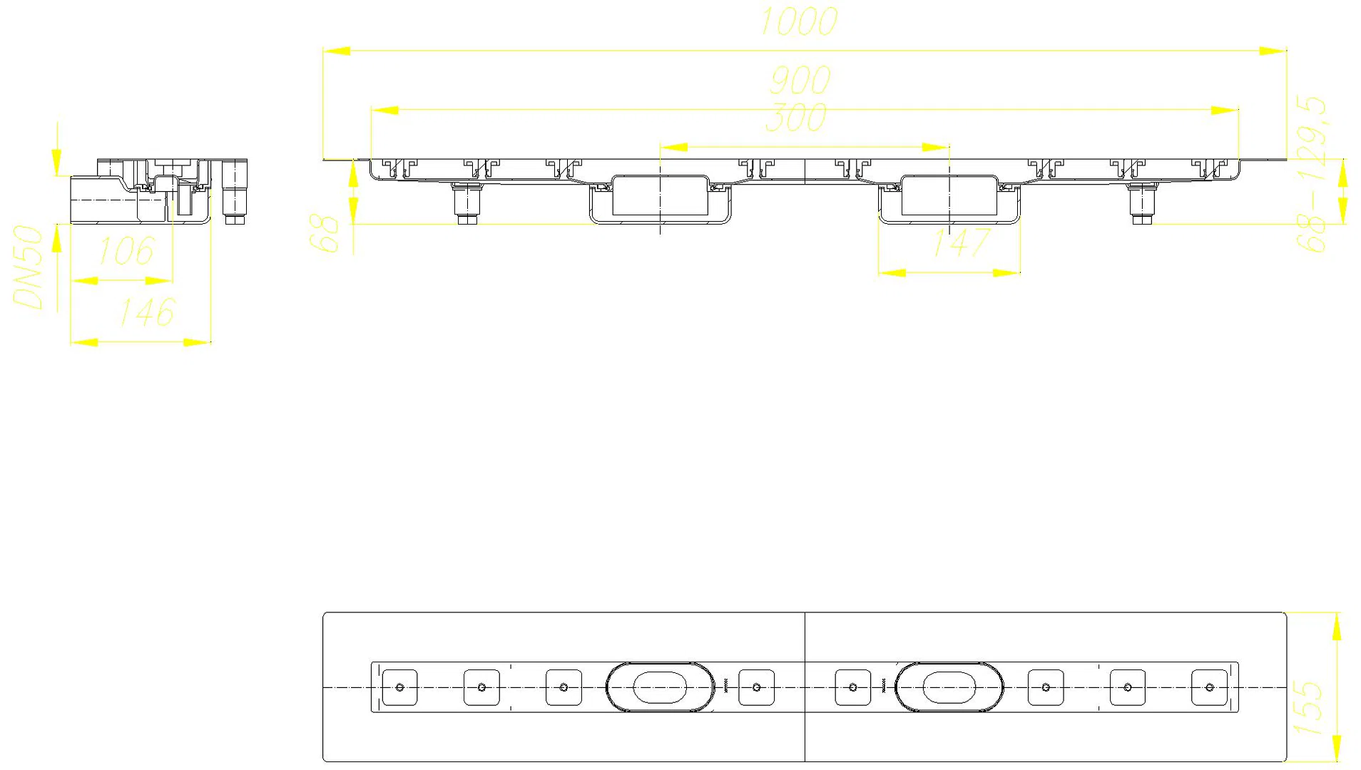 DALLMER Duschrinne CeraLine Nano F Duo 900 mm, DN 50