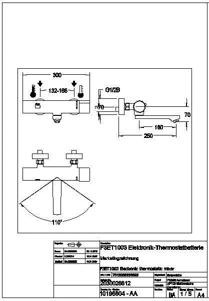 Wandbatterie, F3, elek., Thermostat, Schwenkauslauf, 250 mm, 6l, Batterie, F3ET1003
