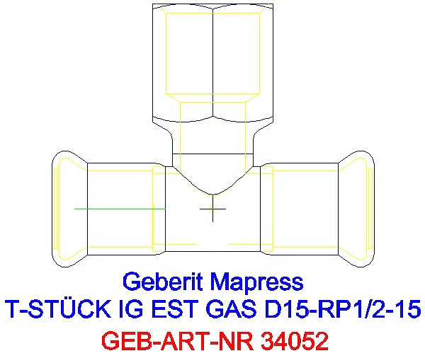 GE Mapress Edelstahl T-Stück mit IG (Gas) d15-Rp1/2-15_34052_A