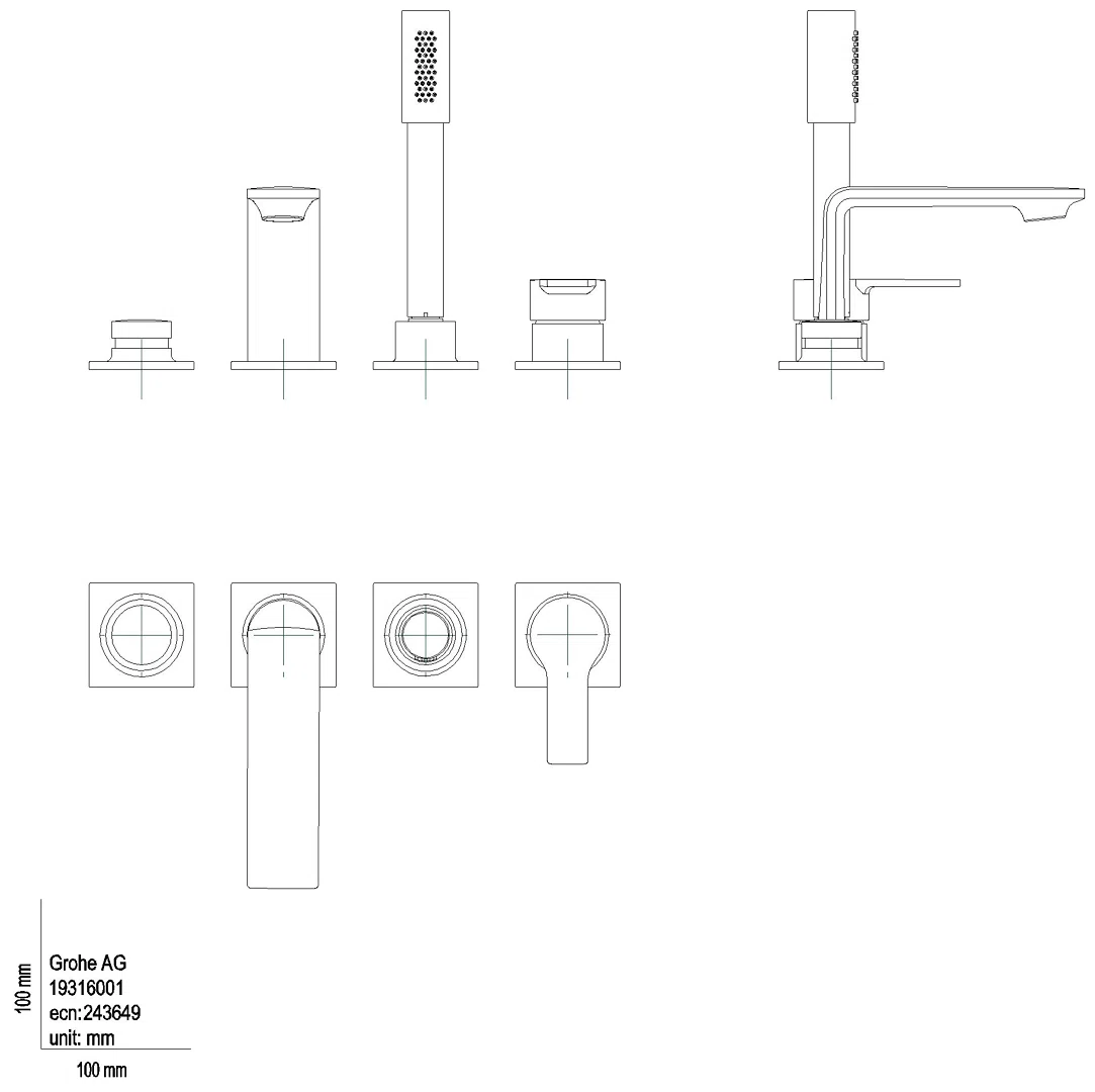 GROHE 4-Loch-EH-Wannenbatterie Allure 19316_1 Oberbau cool sunrise
