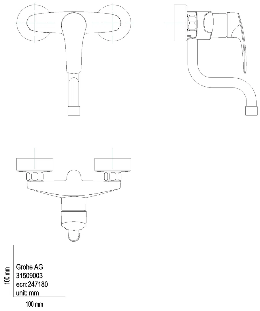 GROHE Einhand-SPT-Batterie Eurosmart 31509_3 Wandmontage Ausld. 150mm chrom