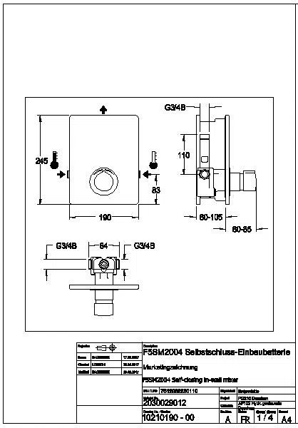 Duscharmatur, F5, hydr., Mischer, Unterputz, Fertigbauset, F5SM2004