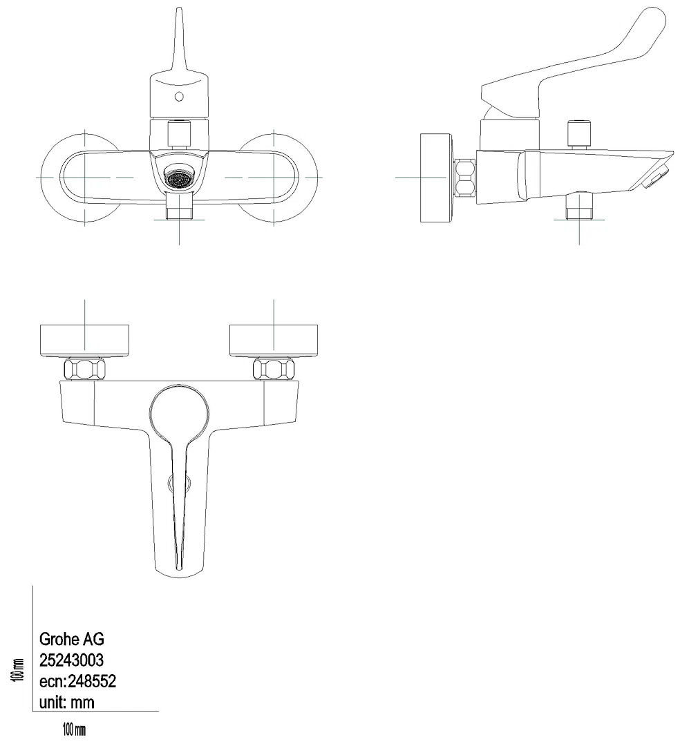 GROHE EH-Wannenbatt. Eurosmart 25243_3 Wandmontage langer Hebel chrom