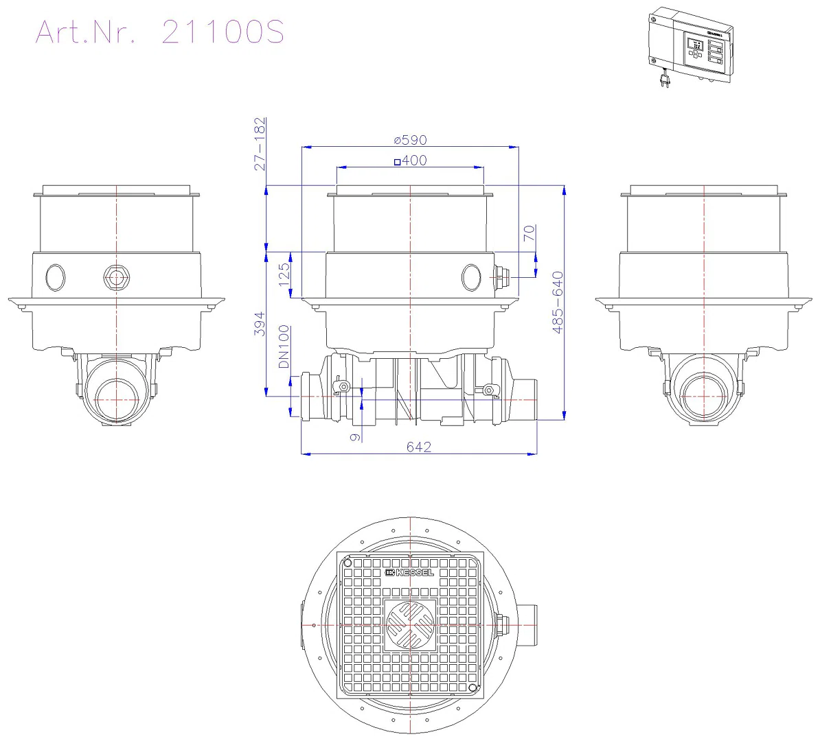 KESSEL-Rückstauhebeanlage Ecolift DN 100, Bodenplatte, schwarz