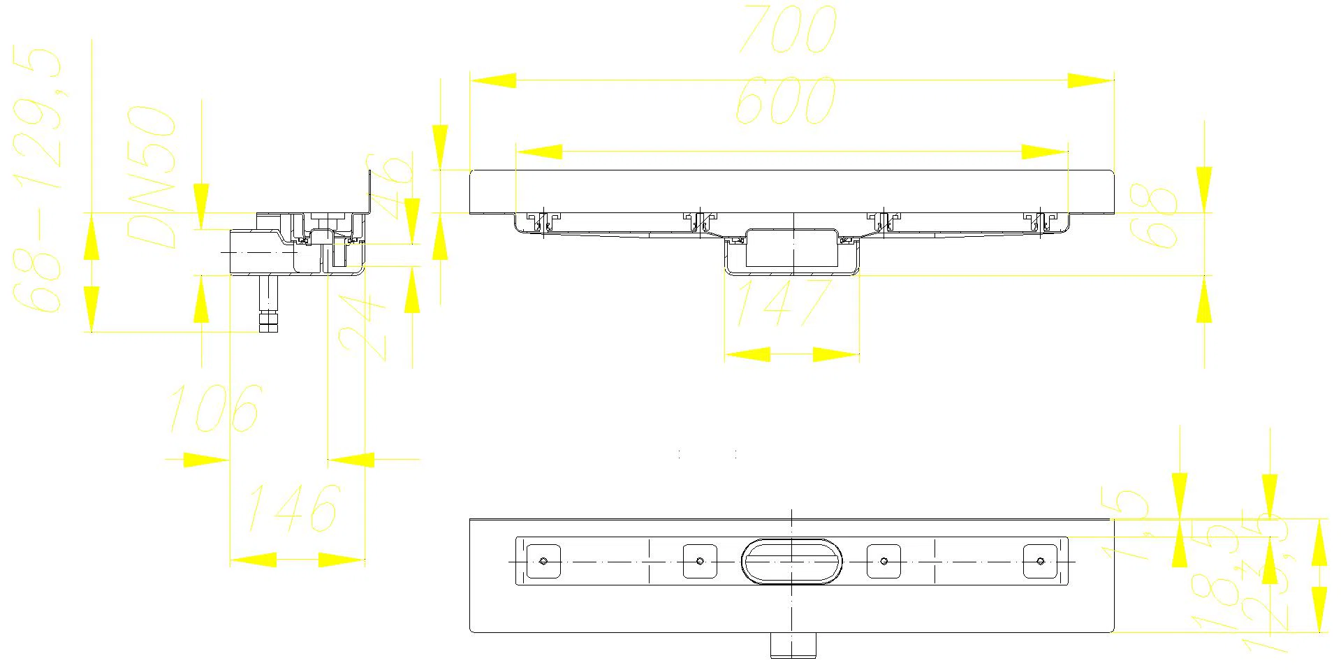 DALLMER Duschrinne CeraLine Nano W 600 mm, DN 50