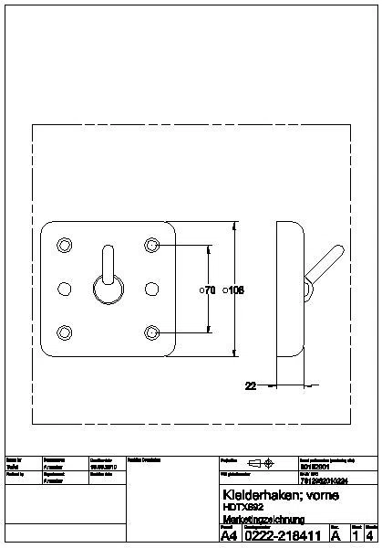 Kleiderhaken, HEAVY DUTY, Edst., 108x108x52 mm, Befestigung von vorn, HDTX692