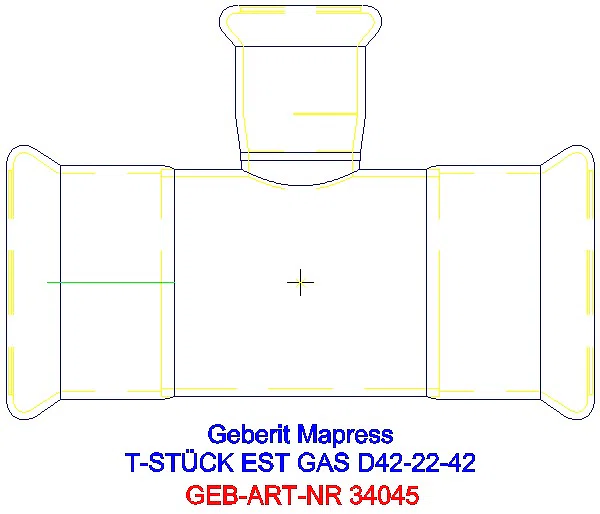 GE Mapress Edelstahl T-Stück reduziert (Gas) d42-22-42_34045_A
