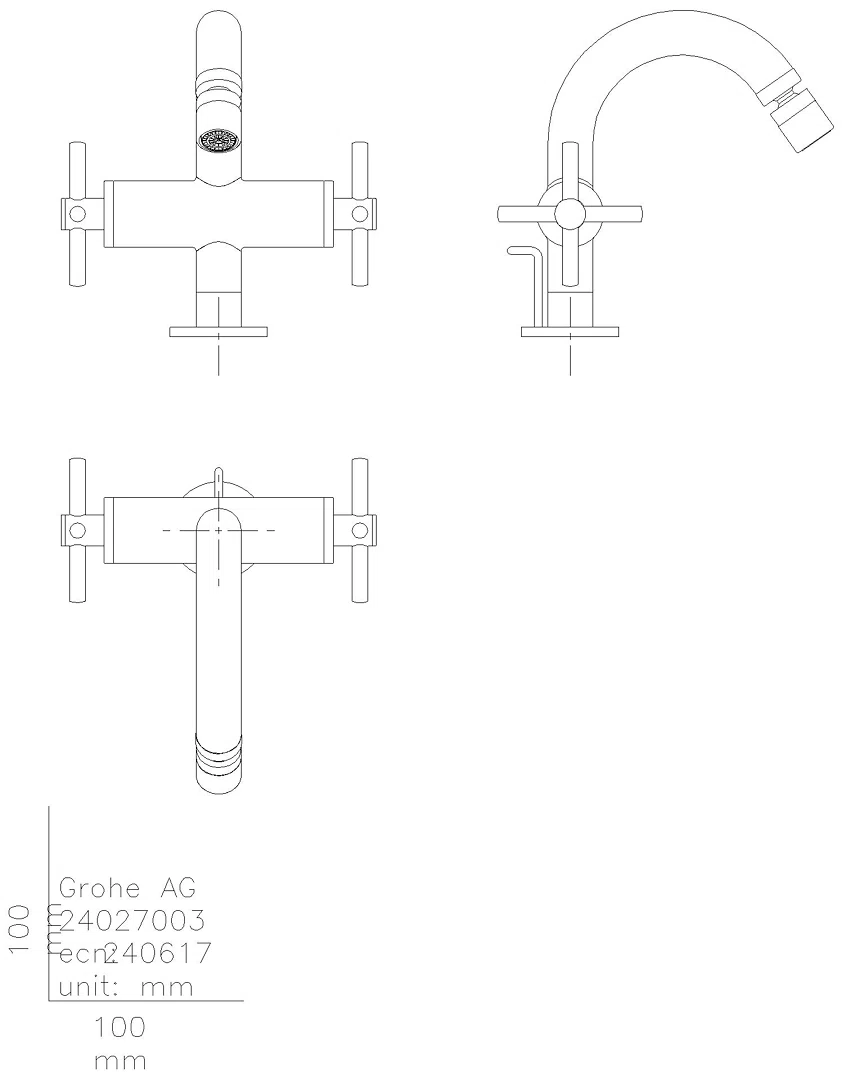GROHE 2-Griff-Bidetbatt. Atrio 24353 Kreuz-Griff hard graphite gebürstet